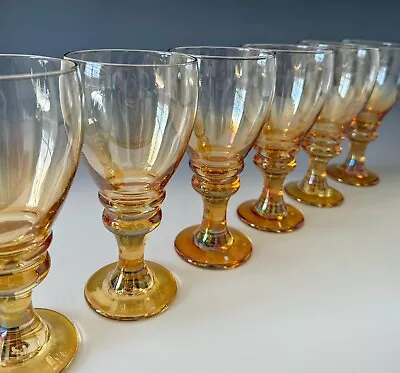 Libbey Splash Iridescent Gold Amber Brown Water Goblets Glass Retired 7.5  Set/6 • $42