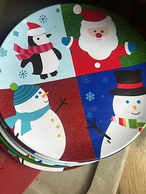 Lot Of 6 Target Christmas Santa/Snowman Melamine Plates 11”~2007~ • $11.99