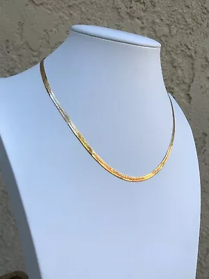 Vintage Herringbone Necklace Chain 14K Solid Yellow Gold - 4mm - 16  Long - 5.2G • $430