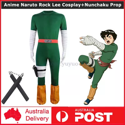 Anime Naruto Rock Lee Cosplay Jumpsuit Costume Nunchaku Prop Bruce Lee Halloween • $73.49