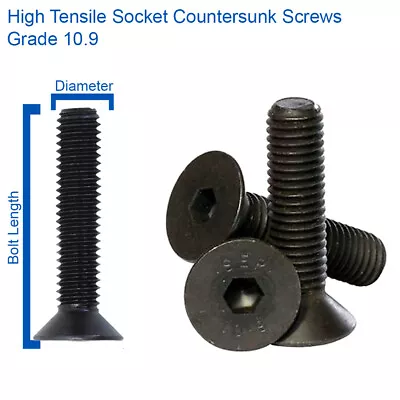ALLEN KEY COUNTERSUNK BOLTS SOCKET SCREWS BLACK STEEL 10.9 DIN 7991 M6 - 6mm • £103.09