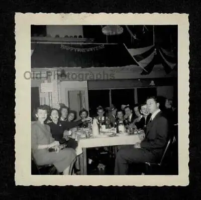 New Years Eve Party Hall Table Full Of Drinks Old/vintage Photo Snapshot- L44 • $7.99