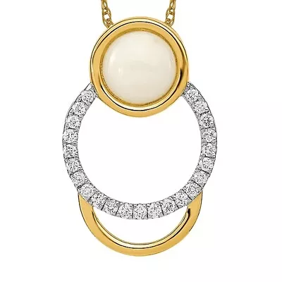 14K Yellow Gold Diamond Opal Circle Round Floating Open Chain Slide Pendant ... • $467