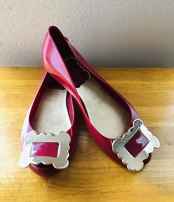 VIVIENNE WESTWOOD Melissa Red W/ Silver Buckles Ballet Flats Size 8 • $65