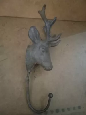 Vintage Cast Iron Moose Elk Deer Head Antler Bust Wall Mount Hook Mtn Cabin 8  • $14.99