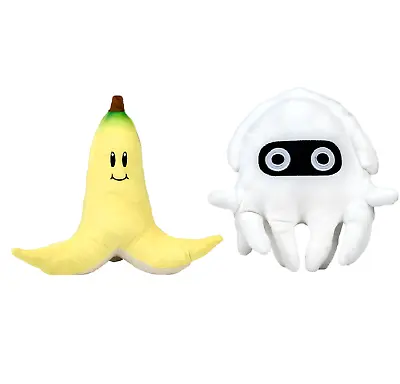 Mario Kart Enemies 9 -11  Plush SET Of 2 Banana Peel + Blooper NINTENDO NEW NWT • $20.67