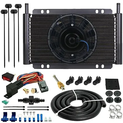$99.95 • Buy 15 Row Engine Transmission Oil Cooler Fan 6an In-line 180f Thermostat Switch Kit