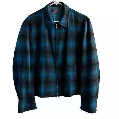 Vintage Pendleton 1940’s 1950’s Wool Full Zip Blue Men’s Plaid Jacket FLAWED  • $120