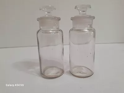 Antique Apothecary Jar MBW Millville Bottle Works Clear Glass & Ground Stoppers • $48