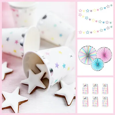 PASTEL UNICORN GIRLS BIRTHDAY PARTY DECORATIONS Magical Stars Tableware 6 X CUPS • £3.50