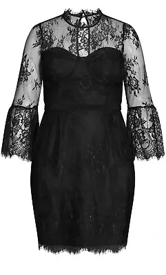 CITY CHIC XS 14 Black Electric Lace Dress**BNWT** • $49.95