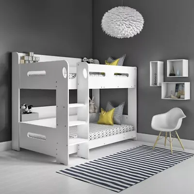 £399.95 • Buy Kids High Gloss White Bunk Bed With Shelving And Glowing Steps