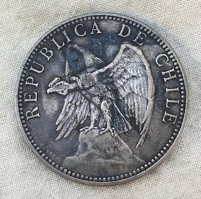 Chile. 1895 1 Peso Silver Coin By Oscar Roty • $20