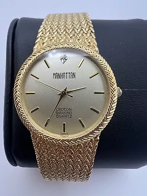 Vintage Croton Manhattan Men Gold Plated Steel Diamond Quartz Watch New Battery • $49.99