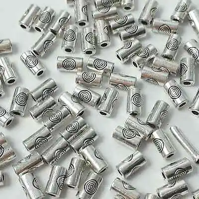 50pcs Spiral Tube Metal Beads Antique Silver Small Spacers 6x3mm - B0206610 • £3.25