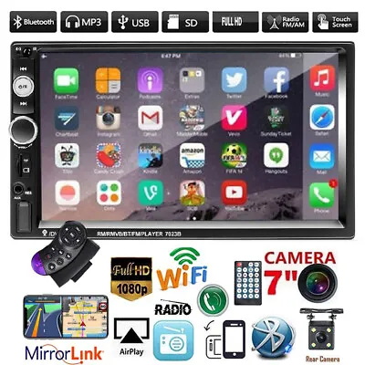 £45.99 • Buy 7  Car Radio Stereo BT FM USB TF AUX IOS/Android MP5 Player Double 2DIN + Camera