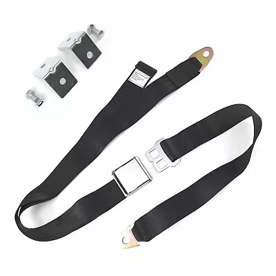 2pt Black Airplane Buckle Lap Seat Belts W/ Anchor Plate Hardware Pack Truck V8 • $49.95