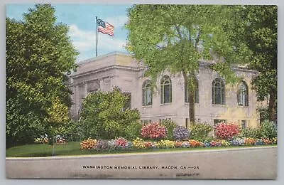 Macon Georgia~Washington Memorial Library~Linen Vintage Postcard • $3.20