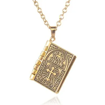Gold Bible Pendant Lord's Prayer Necklace Christian Catholic Jewelry Men Women • $9.99