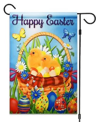 Happy Easter Decorative Garden Flag12 X18  Happy Easter Sign Easter Bunny & Eggs • $8.29