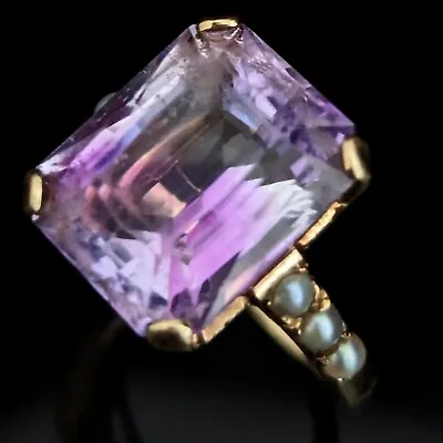 Vintage Amethyst Pearls 14k Yellow Gold Dinner Ring Retro Mid Century Estate • $398