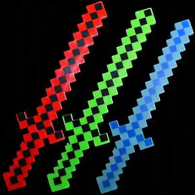 Diamond Mine Craft Pixel Sword Color LED Flashing Lights Up And Sounds 8 Bit • £9.64