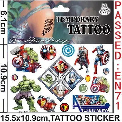 £2.49 • Buy MARVEL AVENGERS Themed Temporary Tattoos Fun Boys Party Bag Fillers Loot Toys 🎉