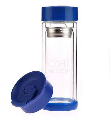 CraftbuddyUS280ml Blue CHAI BUDDY Infuser Glass Bottle Fruit Tea Coffee Thermos  • $18.50