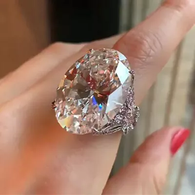 $2.27 • Buy 925 Silver Filled Women Ring Luxury Oval Cubic Zircon Wedding Jewelry Sz 6-10