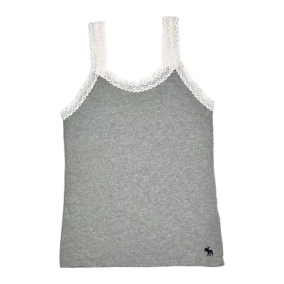 Abercrombie & Fitch Y2K Coquette Logo Lace Trim Cami Tank Top Gray White Size S • £24.11