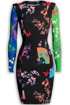 Versace H&m Rare Sexy Silk Floral Bodycon Party Nicki Dress Uk 8 Us 4 Small Bnwt • $189.47