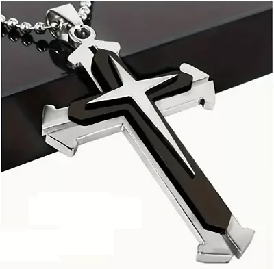 Cool Boys Mens Stainless Steel Cross Pendant Necklace For Men Women Chain • $6.99