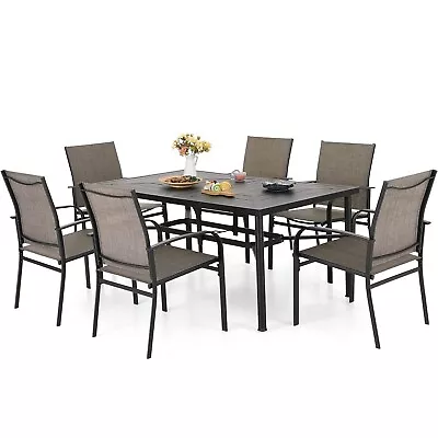 PHI VILLA 7-PCS Outdoor Patio Dining Set Metal Table With Umbrella Hole 6 Chairs • $489.99