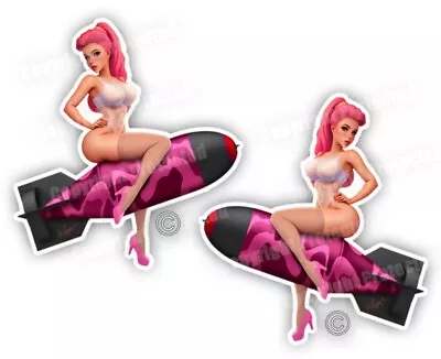 Pink Pin Up Girl Nose Art Stickers Sexy Vintage Trucks Bombs WWII Decals C36002 • $3.99