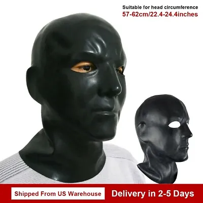 Black Male Latex Hood Rubber Mask Long Neck Head Cosplay Fetish Club Wear BDSM • $54.98