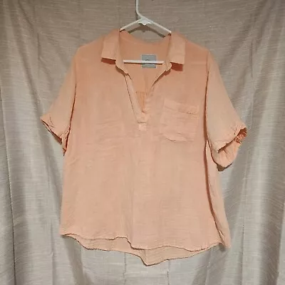 Rails Savannah Pink Flamingo Organic Cotton Popover Collared Shirt Top XL • $35