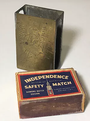 Vintage Matchbox Match Holder Chinese Brass Box / Striker Independence USA • $45