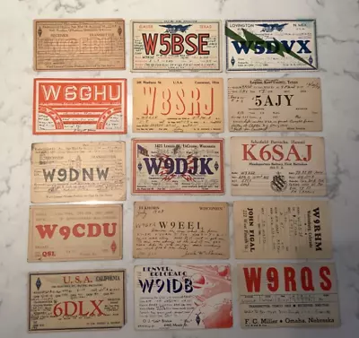 Vtg Lot Of (15) Early 1920’s-1940’s Used QSL Cards Postcards Old Ham Radio • $125