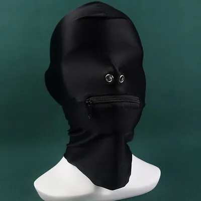Spandex Zipper Open Mouth Mask Full Head Hood Cosplay Restraints Bondage BDSM • $14.99
