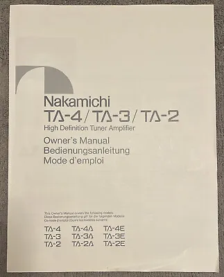 Original Manual For Nakamichi TA-4 TA-3 TA-2 And More • $26