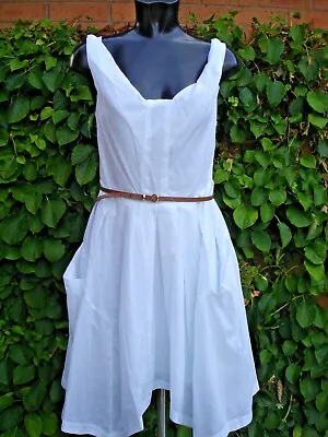 FULL CIRCLE White Dress Retro Style 100% Cotton Size 8 NEW TAGS • £17.99