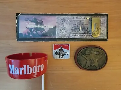 Vintage Marlboro Red Plastic Ashtray Money Clip Belt Buckle & Sew-On Patch • $109.99