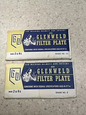 NOS (2) Vtg Glenweld Welding Helmet Filter Plate Lenses  4-1/4  X 2   Shade 5&10 • $24.99