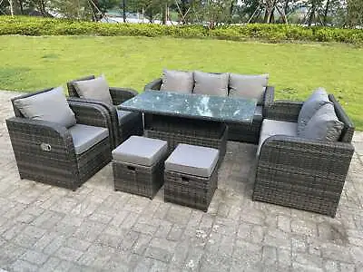 £969 • Buy 6 Option Rattan Garden Furniture Set Rising Adjustable Dining Table Sofa Set