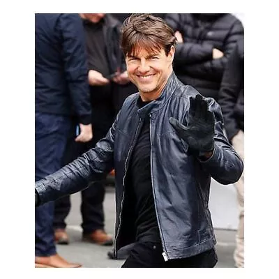 Tom Cruise Mission Impossible 6 Blue Biker Real Leather Jacket - S1 • $87.14