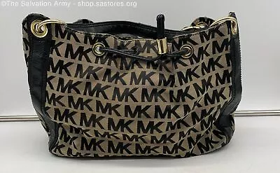 Michael Kors Monogrammed MK Logo Brown/Black Canvas/Leather Classic Tote Bag • $19.99