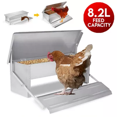 5KG Outdoor Automatic Treadle Chicken Poultry Chook Feeder Trough Ratproof Metal • £23.50