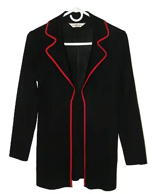 Exclusively Misook Black Open Cardigan Top Red Trim Jacket Top XS Petite • $27.99