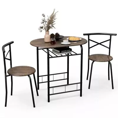 3 Pieces Table Set 2 Stools Dining Room W/ Storage Shelf Table Chairs Set • $66.99