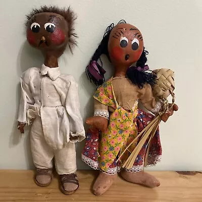 Vintage  Mexican Folk Art Oil  Cloth   Couple Dolls • $14.90